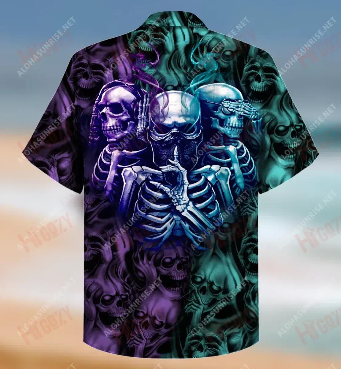 Hear No, Speak No, See No Evil Skulls Short Sleeve Shirt Summer Hawaiian T Shirts Best Hawaiian Shirts Hawaiian Shirts For Men, Hawaiian Shirt Gift, Christmas Gift