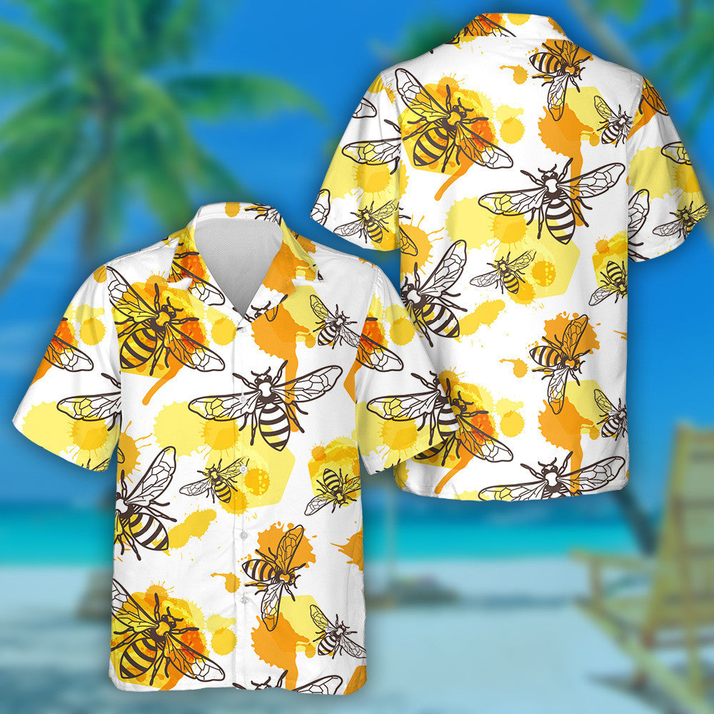 Natural Summer Linear Bee Liquid Honey And Honeycombs Hawaiian Shirt, Hawaiian Shirt Gift, Christmas Gift