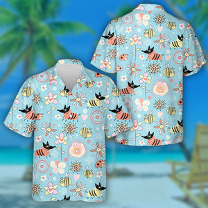 Texture Dogs And Bees On The Flowers Hawaiian Shirt,Hawaiian Shirt Gift, Christmas Gift