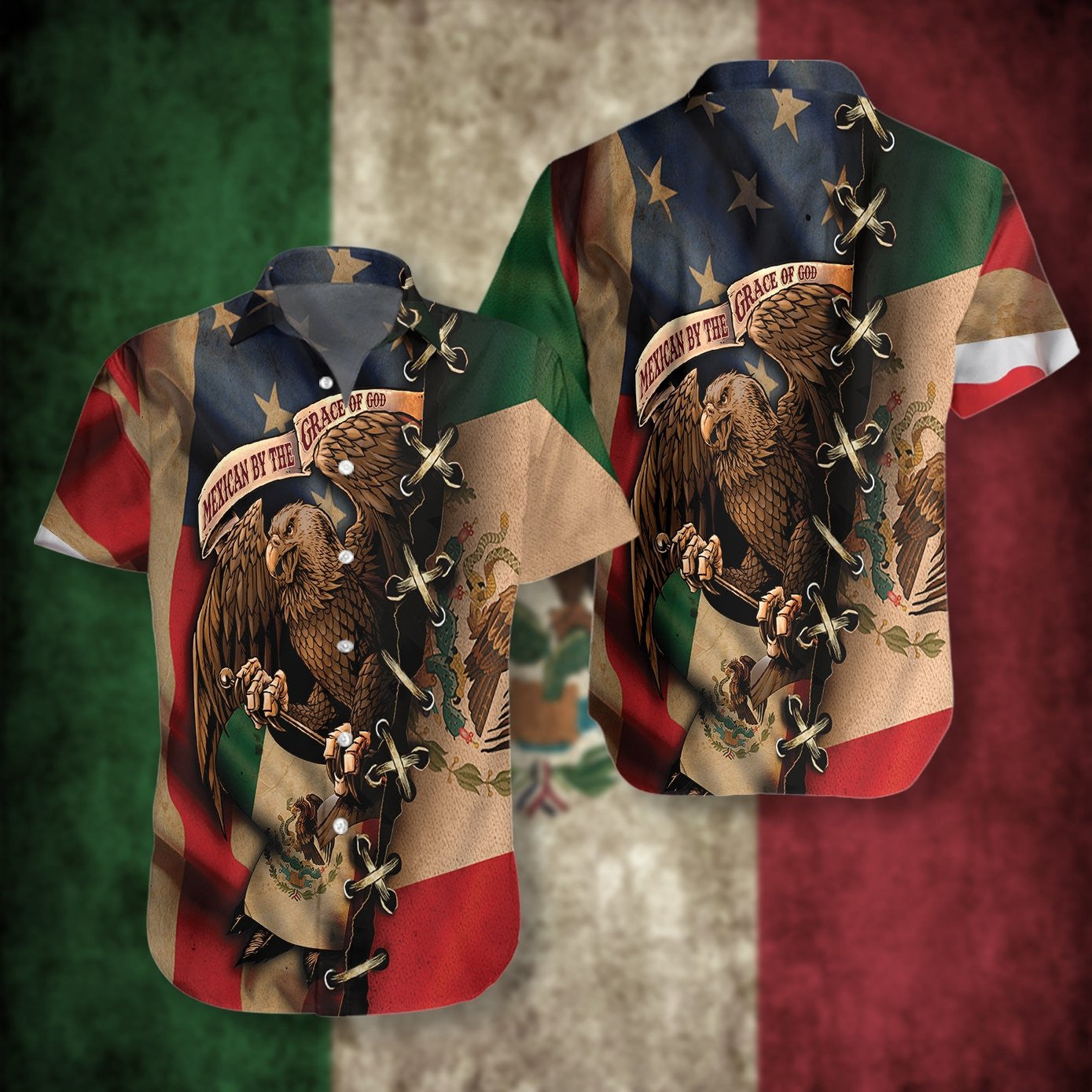 Mexican By The Grace Of God Background Hawaiian Shirt,Hawaiian Shirt Gift, Christmas Gift
