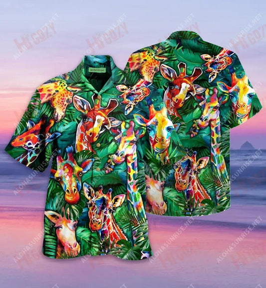 Living The High Life Giraffe Unisex Short Sleeve Shirt Summer Hawaiian T Shirts Vintage Hawaiian Shirts Funny Hawaiian Shirts, Hawaiian Shirt Gift, Christmas Gift
