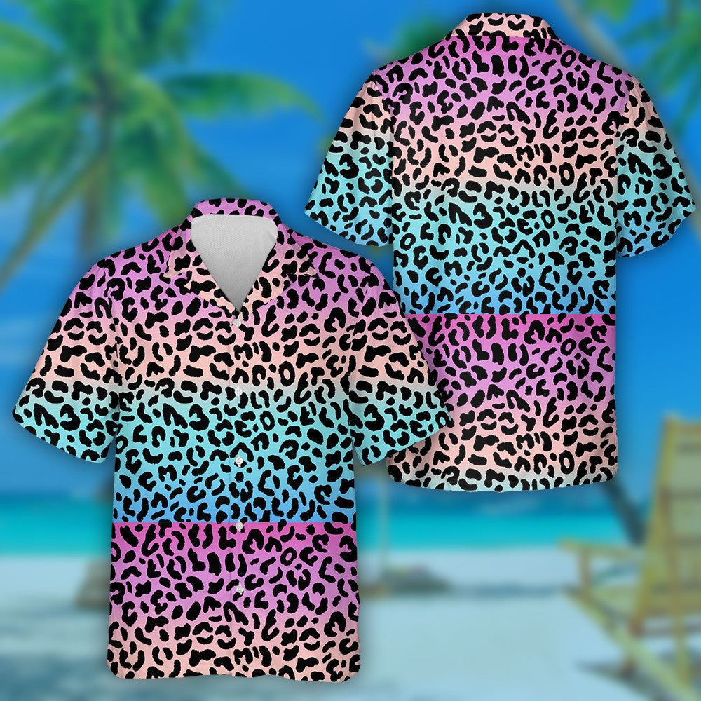 Leopards Pink And Blue Gradient 80s 90s Style Hawaiian Shirt, Hawaiian Shirt Gift, Christmas Gift