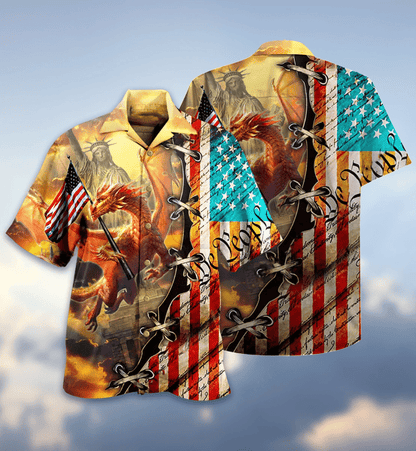 Dragon And America Flag Pattern Hawaiian Shirt, Hawaiian Shirt Gift, Christmas Gift