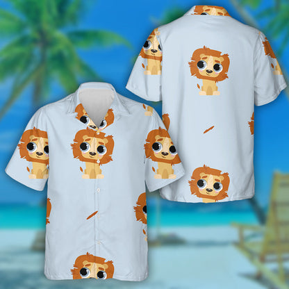 Funny Lion Sitting On Blue Backgound Hawaiian Shirt,Hawaiian Shirt Gift, Christmas Gift