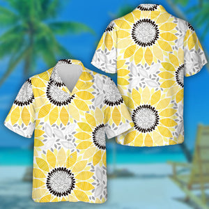 Abstract Sunflowers And Floral Illustration On White Background Hawaiian Shirt, Hawaiian Shirt Gift, Christmas Gift