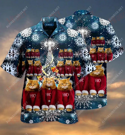 Ho Ho Ho Cat Christmas Short Short Sleeve Shirt Hobbies Hawaiian T Shirts Custom Hawaiian Shirts Hawaiian Shirts For Men, Hawaiian Shirt Gift, Christmas Gift