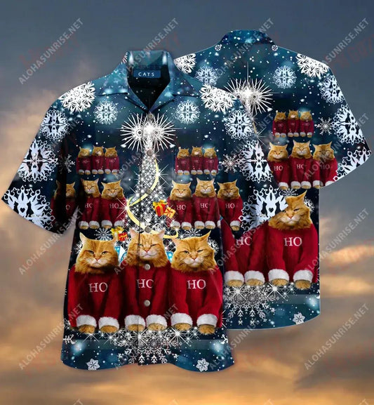 Ho Ho Ho Cat Christmas Short Short Sleeve Shirt Hobbies Hawaiian T Shirts Custom Hawaiian Shirts Hawaiian Shirts For Men, Hawaiian Shirt Gift, Christmas Gift