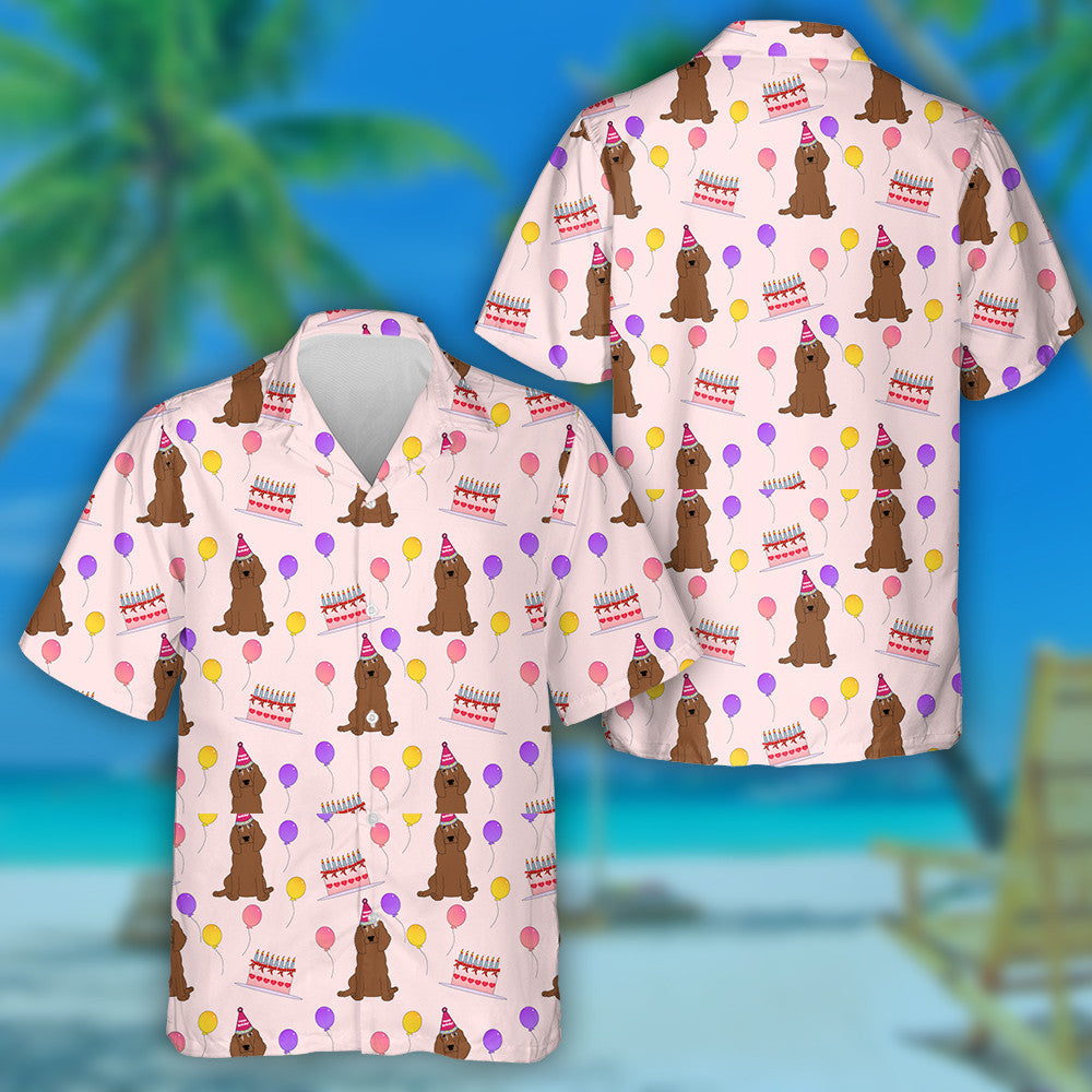 Spaniel Dogs And Birthday Cakes In Cartoon Background Hawaiian Shirt, Hawaiian Shirt Gift, Christmas Gift