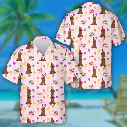 Spaniel Dogs And Birthday Cakes In Cartoon Background Hawaiian Shirt, Hawaiian Shirt Gift, Christmas Gift