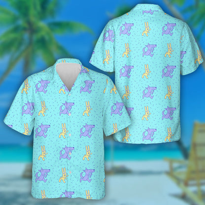 Cartoon Purple Wolf Running After Hares Hawaiian Shirt, Hawaiian Shirt Gift, Christmas Gift