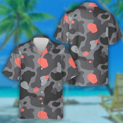 Pastel Pink And Gray Camouflage Military Army Textured Hawaiian Shirt, Hawaiian Shirt Gift, Christmas Gift
