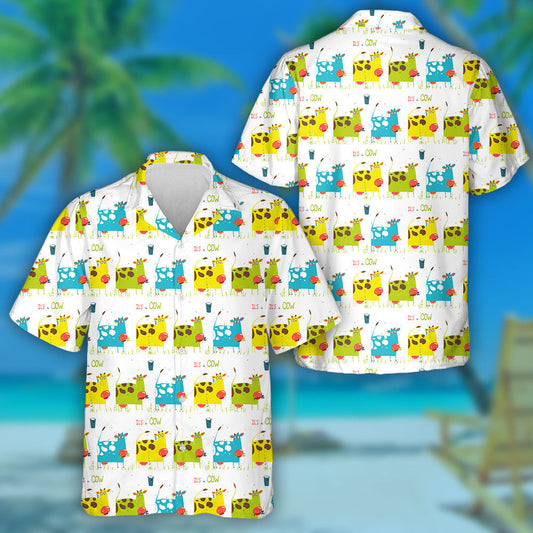 Brightly Colored Fun Cow And Milk Hawaiian Shirt, Hawaiian For Gift
