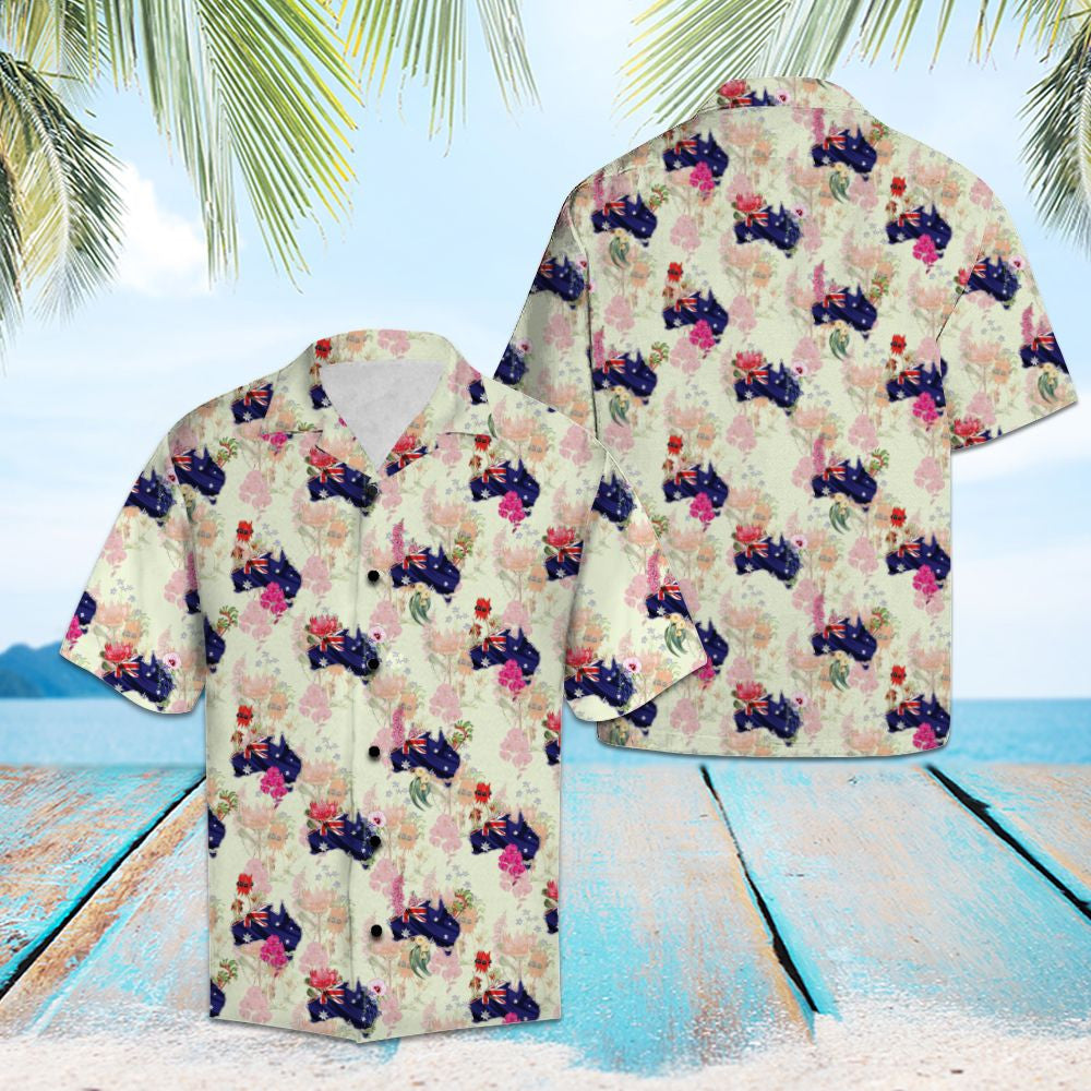 Holiday Gifts Ideas Australia Map And Floral Pattern Hawaiian Shirt, Hawaiian Shirt Gift, Christmas Gift