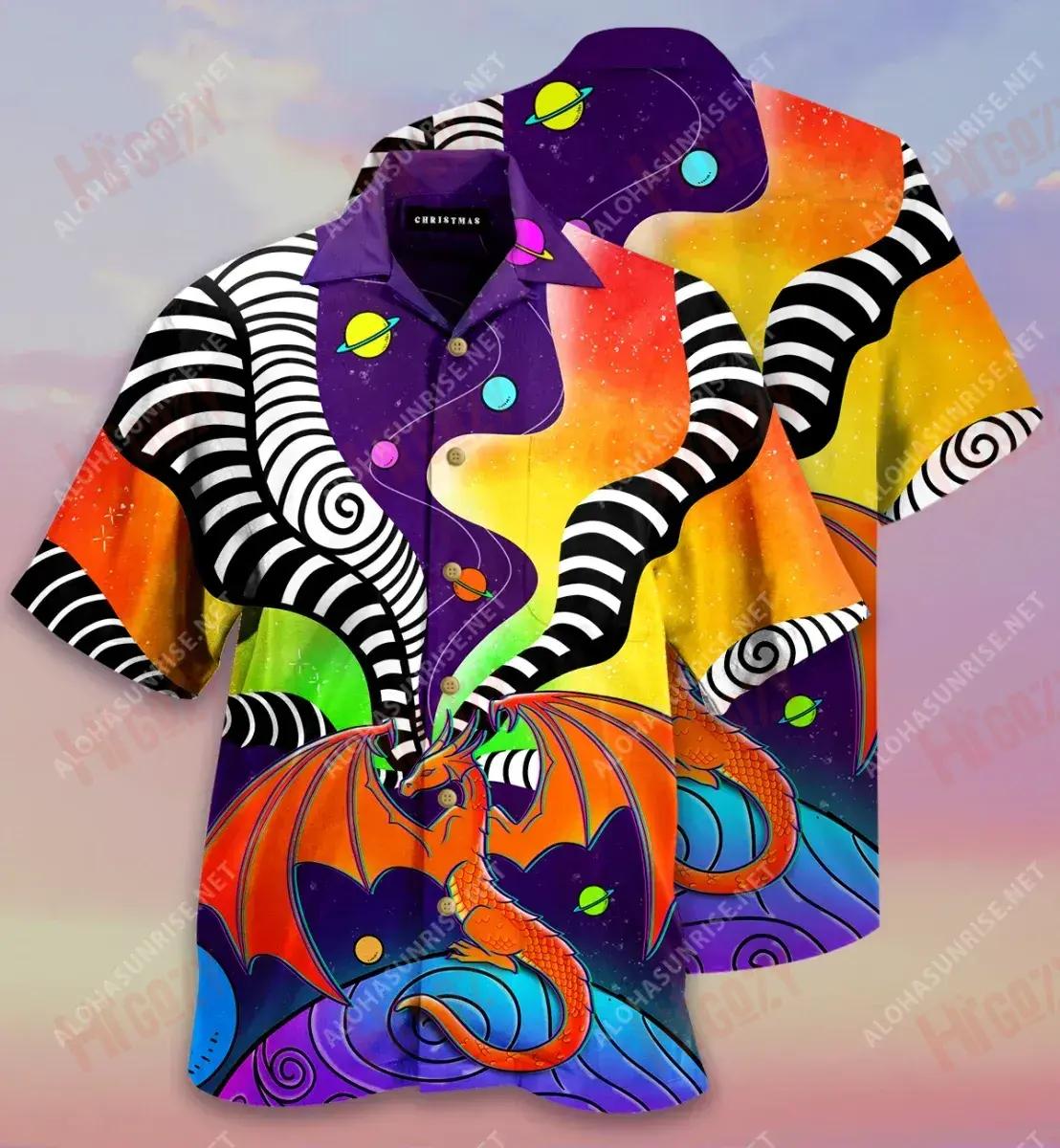 The Power Of Dragon Short Hawaiian Shirt Vacation Tropical Shirts Custom Hawaiian Shirts Hawaiian Shirts For Men, Hawaiian Shirt Gift, Christmas Gift