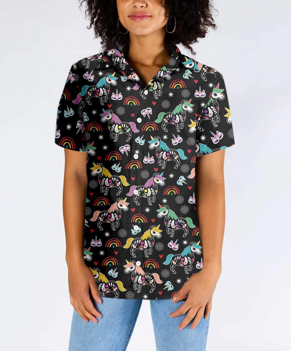 Unicorn Tops Peach Day Of The Dead Hawaiian Shirt, Hawaiian Shirt Gift, Christmas Gift