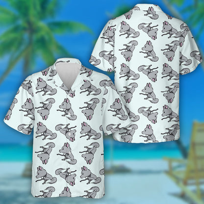 A Wolf Trying To Grab On Grey Background Hawaiian Shirt, Hawaiian Shirt Gift, Christmas Gift