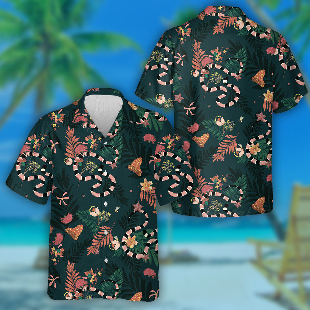 Hand Drawn Beautiful Dark Forest Snakes And Butterflies Hawaiian Shirt, Hawaiian Shirt Gift, Christmas Gift