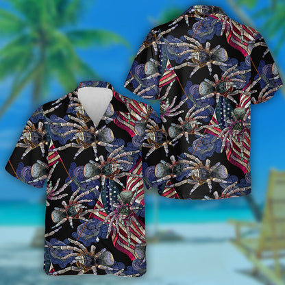Embroidery Spider Rippled American Flag Night Sky Hawaiian Shirt, Hawaiian Shirt Gift, Christmas Gift