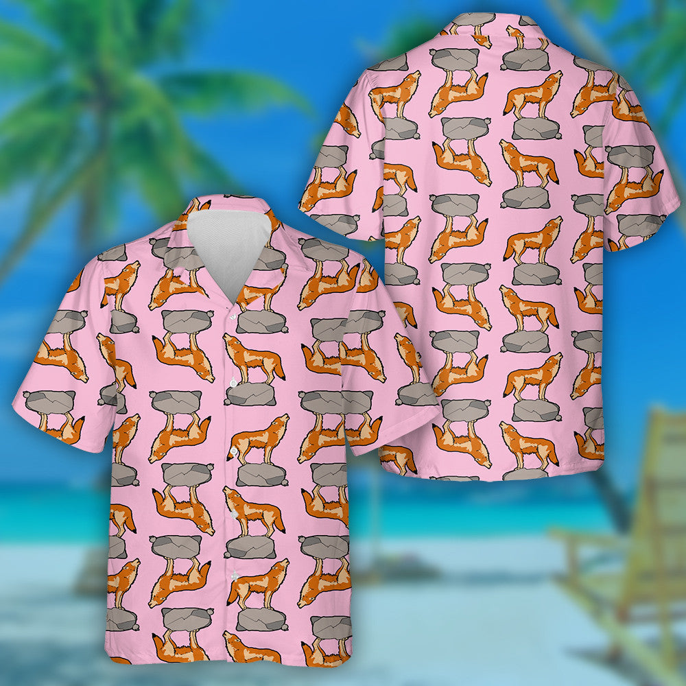 The Coyote Wolf Is Standing On The Rock Hawaiian Shirt,Hawaiian Shirt Gift, Christmas Gift