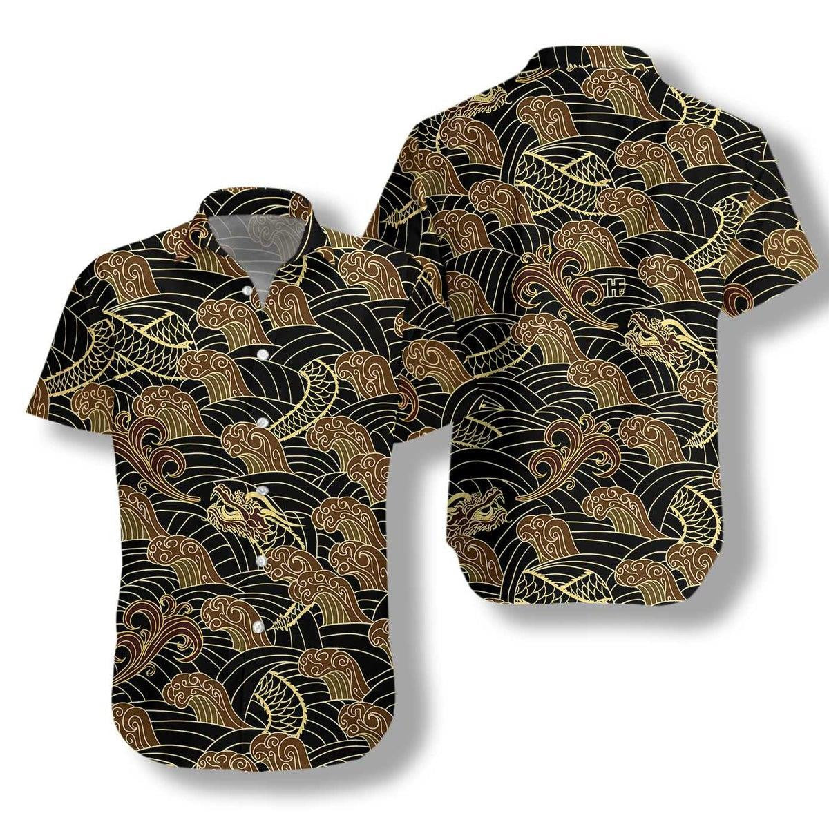 Traditional Dragon Pattern 3D All Over Printed Hawaiian Shirt, Hawaiian Shirt Gift, Christmas Gift