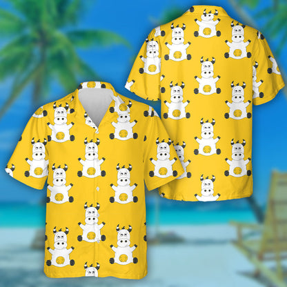 Hand Drawn Cute Cow On Yellow Hawaiian Shirt, Hawaiian For Gift