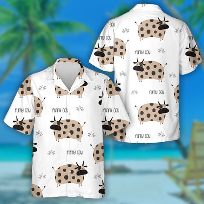 Funny Cow In White Animals Background Hawaiian Shirt,Hawaiian Shirt Gift, Christmas Gift