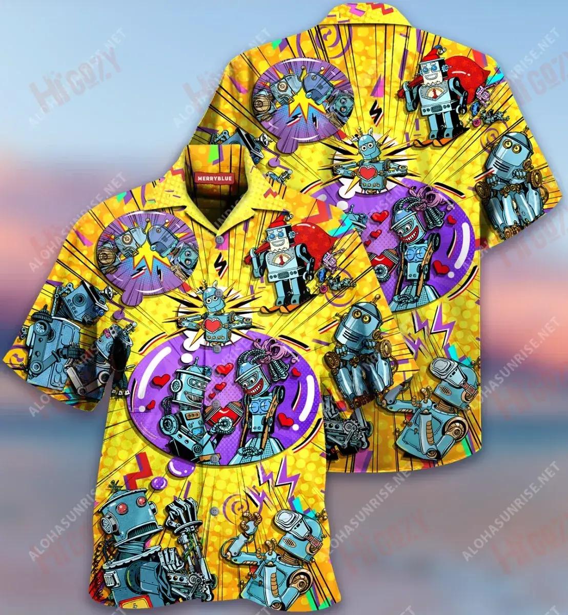 Your Love Made My Robot Heart To Beat Hawaiian Shirt Ocean Short Sleeve Tactical Hawaiian Shirt Hawaiian Shirts For Men, Hawaiian Shirt Gift, Christmas Gift