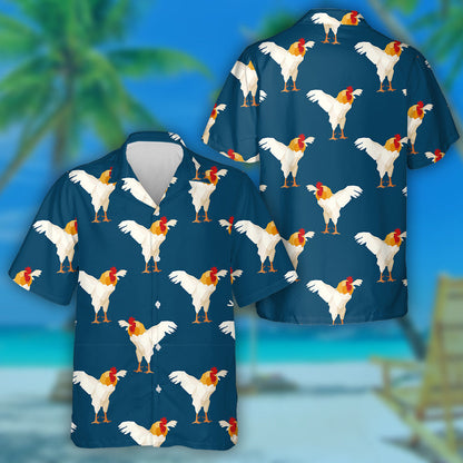 Flapping Chicken On dark Blue Background Hawaiian Shirt,Hawaiian Shirt Gift, Christmas Gift
