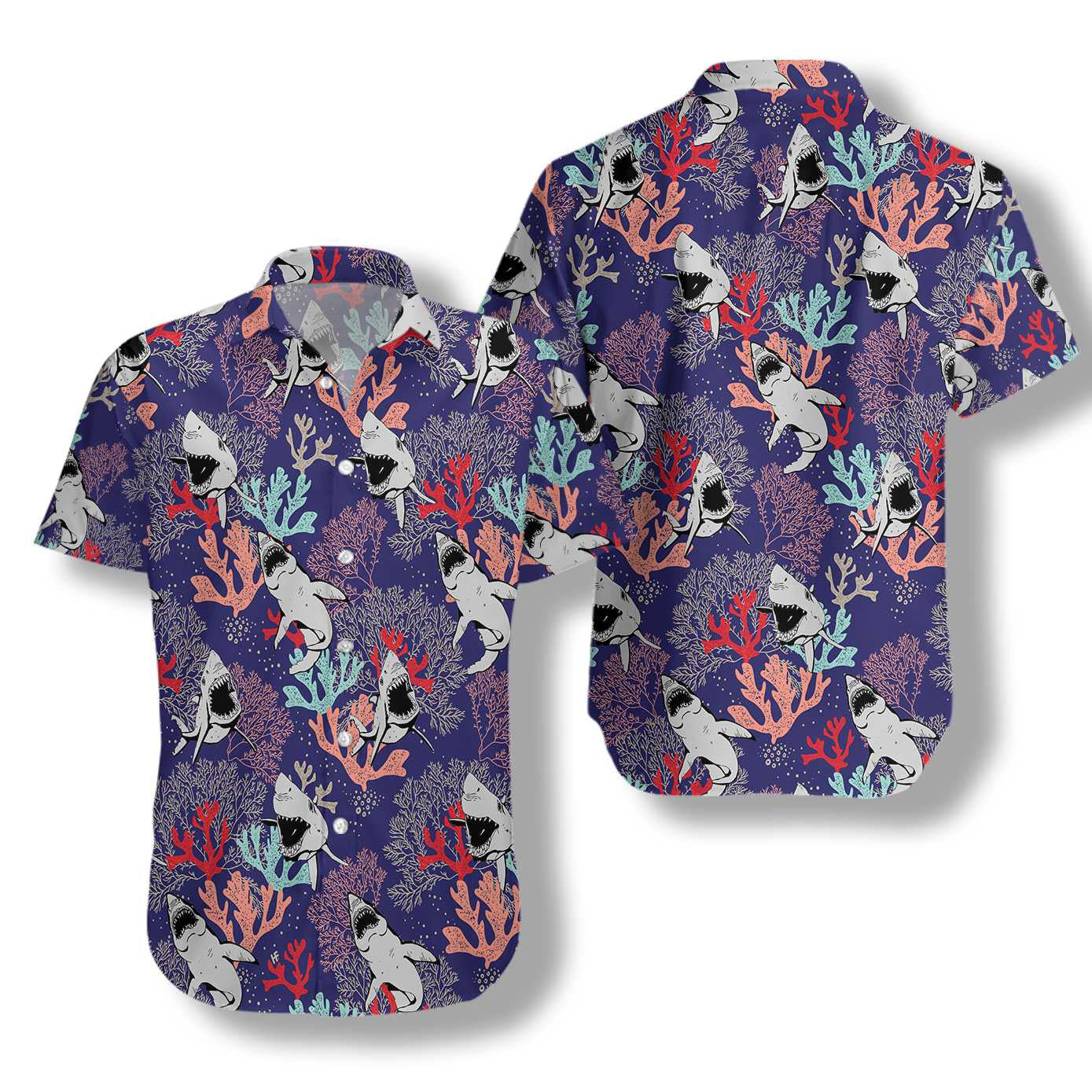 Aquatic Ecosystem Blue Ocean Coral Sharks Hawaiian Shirt,Hawaiian Shirt Gift, Christmas Gift