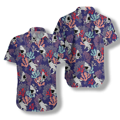 Aquatic Ecosystem Blue Ocean Coral Sharks Hawaiian Shirt,Hawaiian Shirt Gift, Christmas Gift