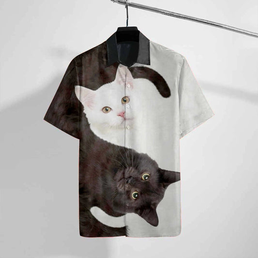 Lovely Cat Yin Yang Design Hawaiian Shirt, Hawaiian For Gift