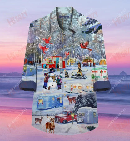 Camping Before Christmas Long Hawaiian Shirt Hobbies Short Sleeve Hawaiian Crazy Shirts Crazy Shirts Hawaii_ Hawaiian Shirts -Hawaiian Shirt Gift, Christmas Gift