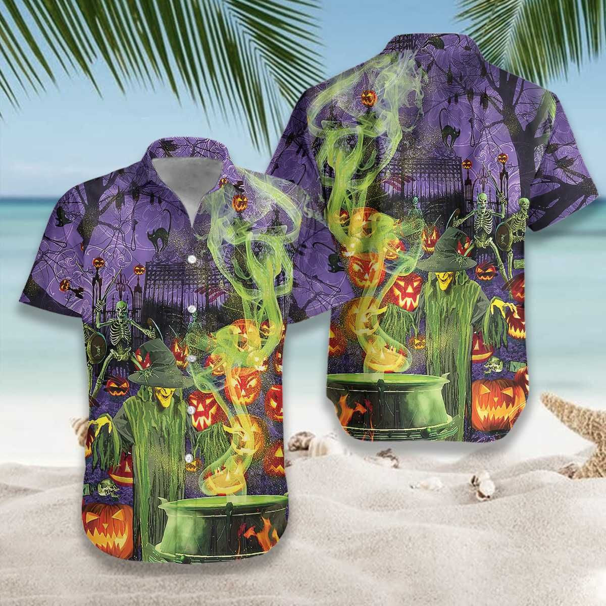 Fright Witch Hour At Night Halloween Dramatic Hawaiian Shirt, Hawaiian Shirt Gift, Christmas Gift