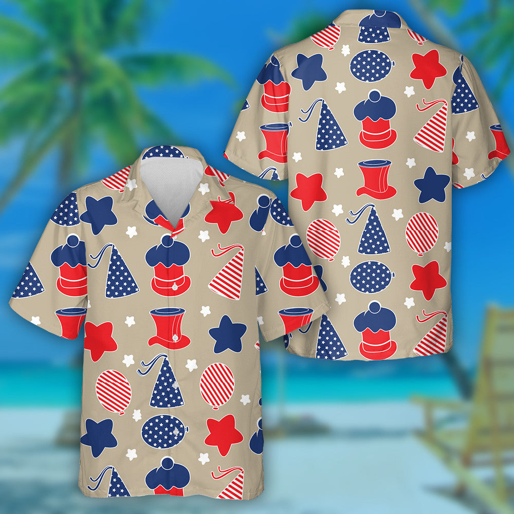Modern Illustration Of Icons In American Flag Style Hawaiian Shirt, Hawaiian Shirt Gift, Christmas Gift