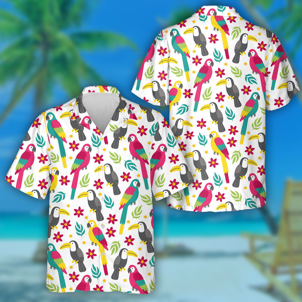 Bird Plumeria Macaw Toucan Tropical Leaves And Flowers Hawaiian Shirt, Hawaiian Shirt Gift, Christmas Gift