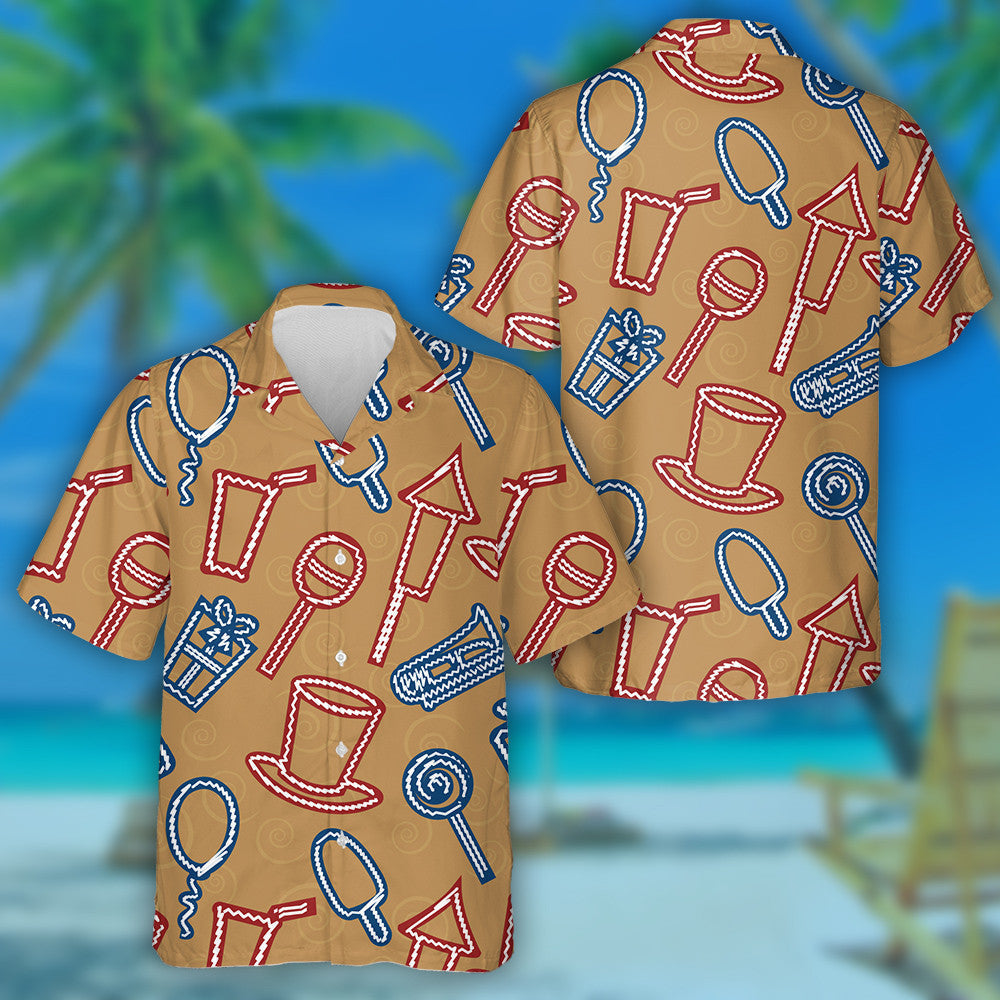Thick Outline Drawing By Hand With Independence Day Icons Hawaiian Shirt, Hawaiian Shirt Gift, Christmas Gift