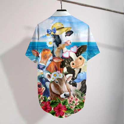Cute Cow Lovely Moment On The Beach Hawaiian Shirt, Hawaiian Shirt Gift, Christmas Gift