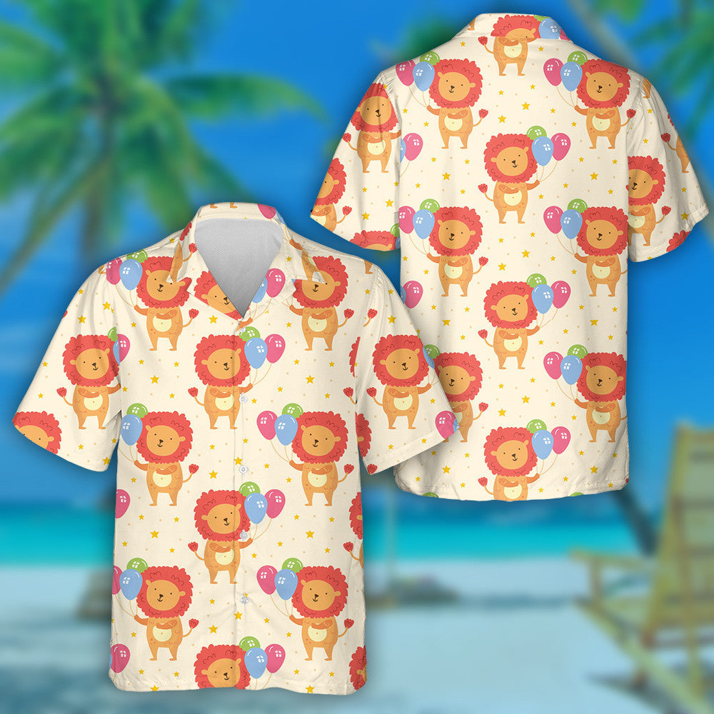 Cute Animal Lion With Colorful Balloons Hawaiian Shirt,Hawaiian Shirt Gift, Christmas Gift