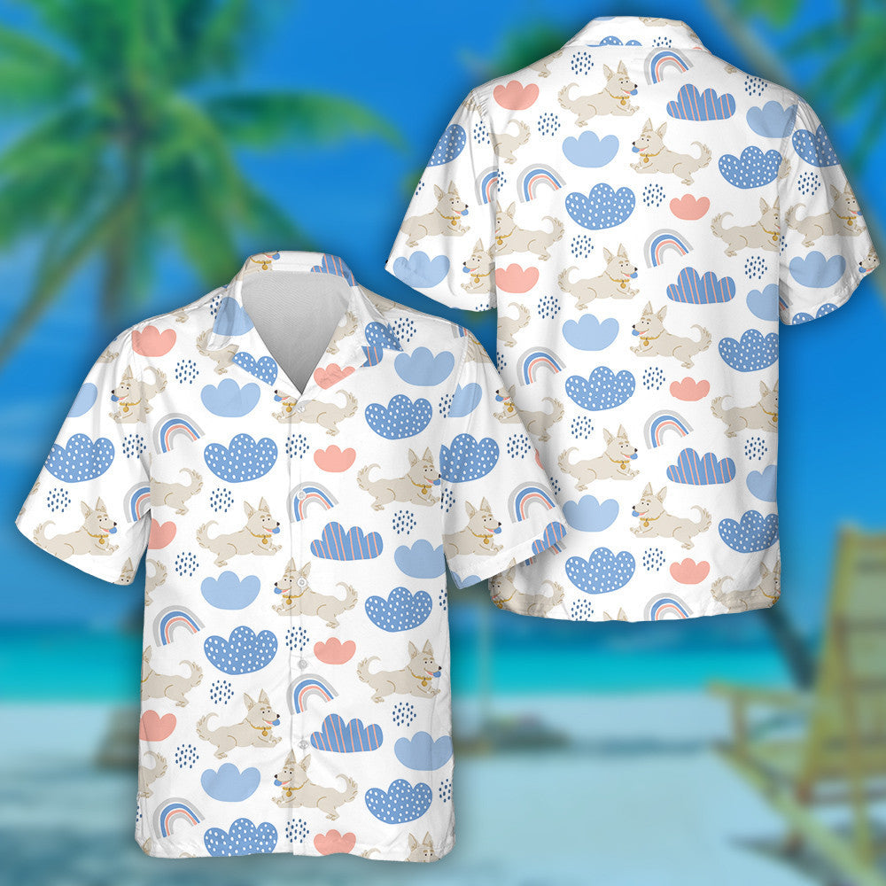 Cute Corgi Dogs With Ball Rainbows On White Hawaiian Shirt, Hawaiian Shirt Gift, Christmas Gift