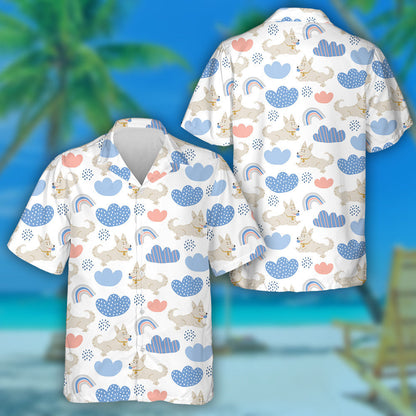 Cute Corgi Dogs With Ball Rainbows On White Hawaiian Shirt, Hawaiian Shirt Gift, Christmas Gift