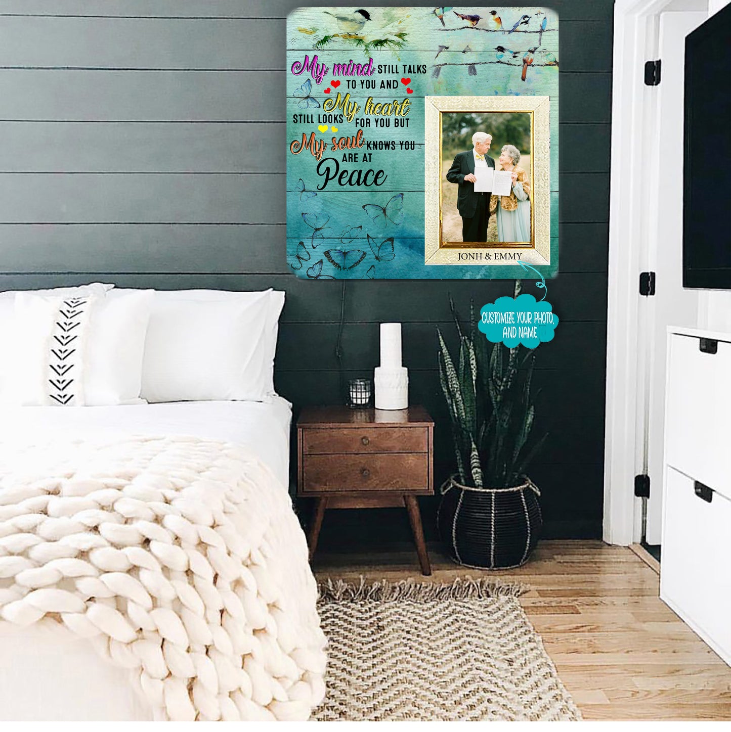 My mind still talks  to you and my heart Memorial Picture Frame - Keepsake Plaque That Holds a custom Photo - Sympathy Gift to Tribute The Loss of a Loved One