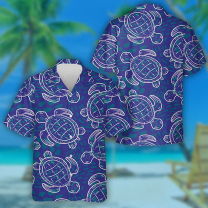 Abstract Ocean Tropical Turtle In Blue Hawaiian Shirt, Hawaiian Shirt Gift, Christmas Gift