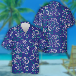 Abstract Ocean Tropical Turtle In Blue Hawaiian Shirt, Hawaiian Shirt Gift, Christmas Gift