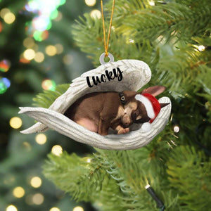 Custom Black Chihuahua Sleeping Angel Christmas Flat Acrylic Dog Ornament Memorial Dog Gift, Pet Love Gift, Christmas Gift