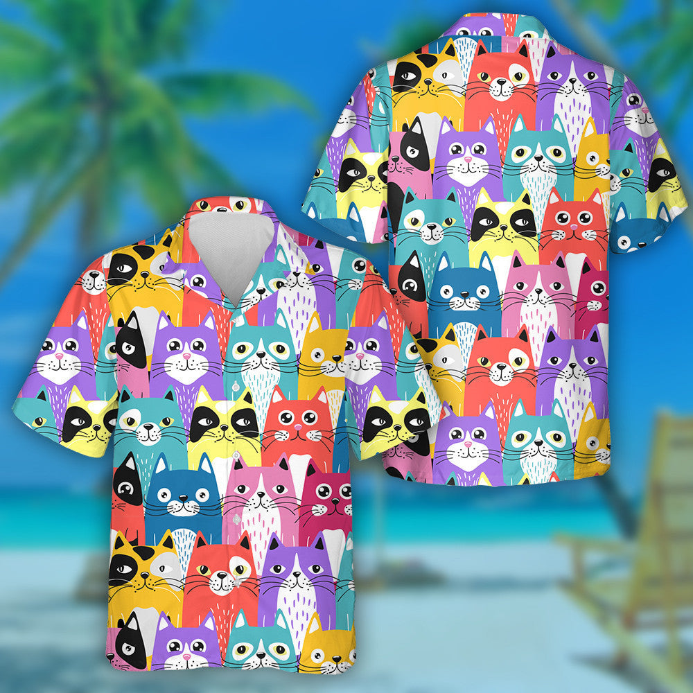 Funny Cartoon Cats In Retro Style Hawaiian Shirt,Hawaiian Shirt Gift, Christmas Gift