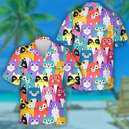 Funny Cartoon Cats In Retro Style Hawaiian Shirt,Hawaiian Shirt Gift, Christmas Gift