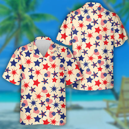 Stylized Icons Of Independence Day Illustration On Yellow Background Hawaiian Shirt, Hawaiian Shirt Gift, Christmas Gift