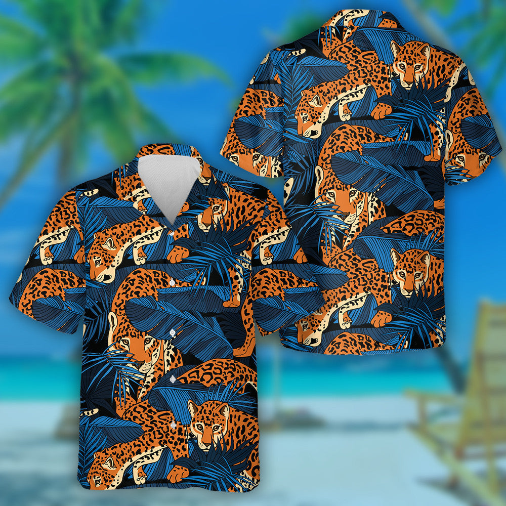Leopard And Tropical Banana At A Dark Blue Night Hawaiian Shirt, Hawaiian Shirt Gift, Christmas Gift