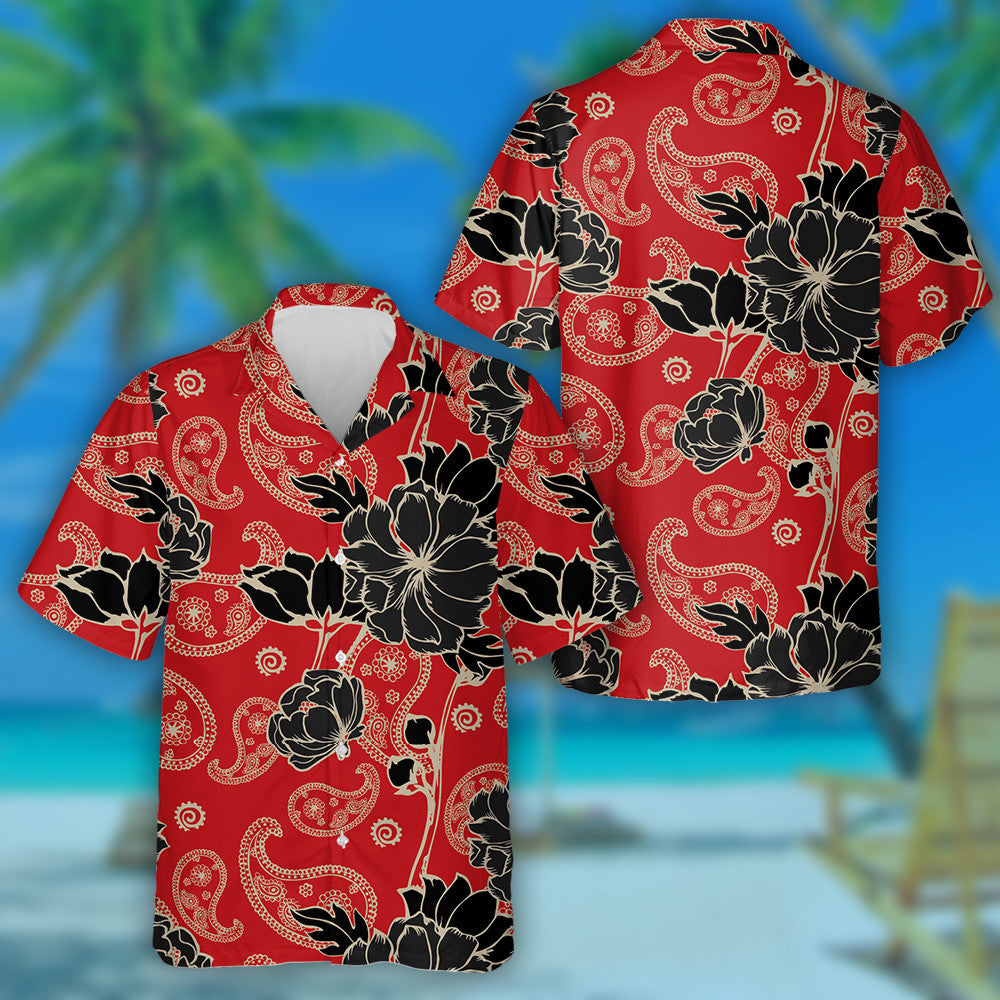 Abstract Elegance Pattern With Paisley And Floral Red Background Hawaiian Shirt, Hawaiian Shirt Gift, Christmas Gift