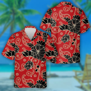 Abstract Elegance Pattern With Paisley And Floral Red Background Hawaiian Shirt, Hawaiian Shirt Gift, Christmas Gift